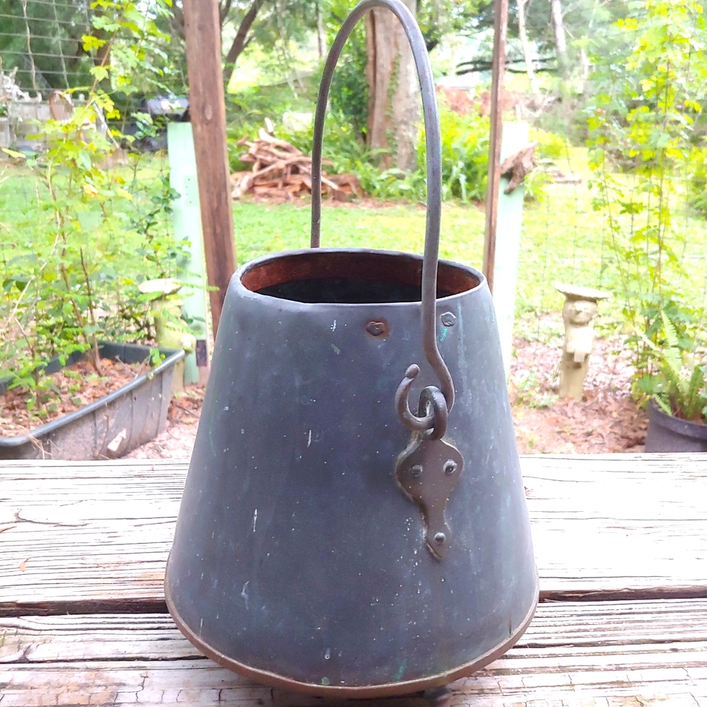Antique Heavy Duty Copper & Brass Cauldron with Handle 10"x10"